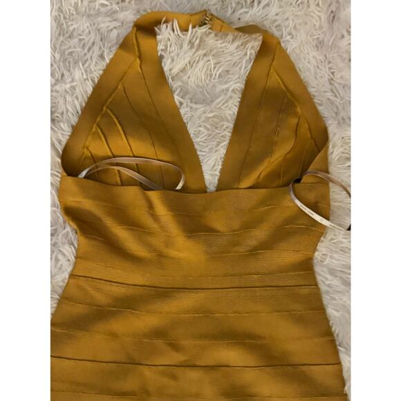 Herve Leger Bodycon Lilou Halter Dress HOI6R627 GOLDEN SUN/S - Picture 6 of 15